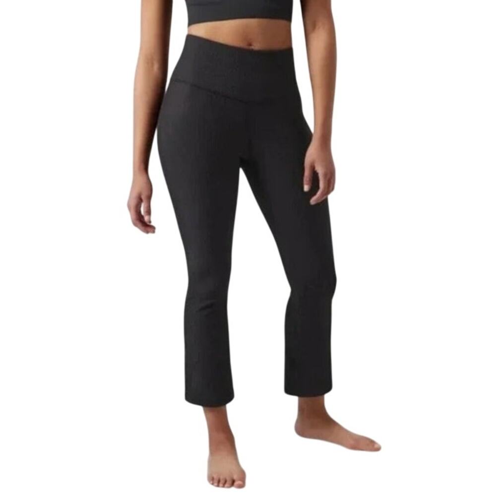 Athleta Elevation Rib Crop Flare Pant Medium Black Ribbed Cropped Athleisure